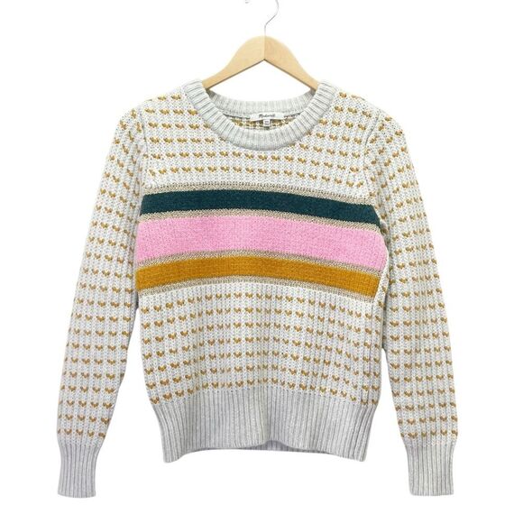 Madewell Striped Barfield Wool Blend Sweater Jumper in Heather Blizzard Size XXS - Picture 4 of 13